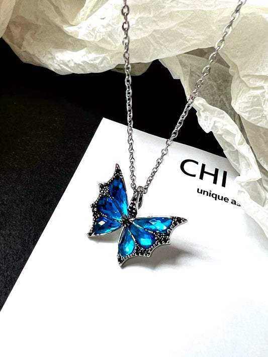 "Holographic Butterfly" Blue Necklace