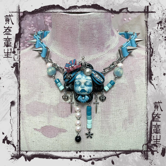 Choker-two three children's necklace niche original doll design dark goth punk exquisite heavy industry choker collarbone chain