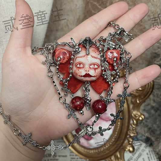 Necklaces-Ersan Tongsheng Original Handmade Clay Spice Girl Dark Butterfly Decadent Cross Doll Niche Subculture Necklace