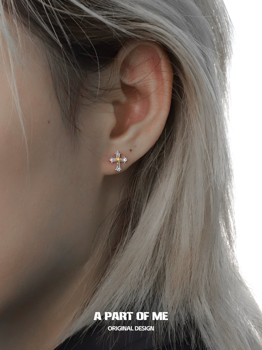 Diamond-set Cross Earrings