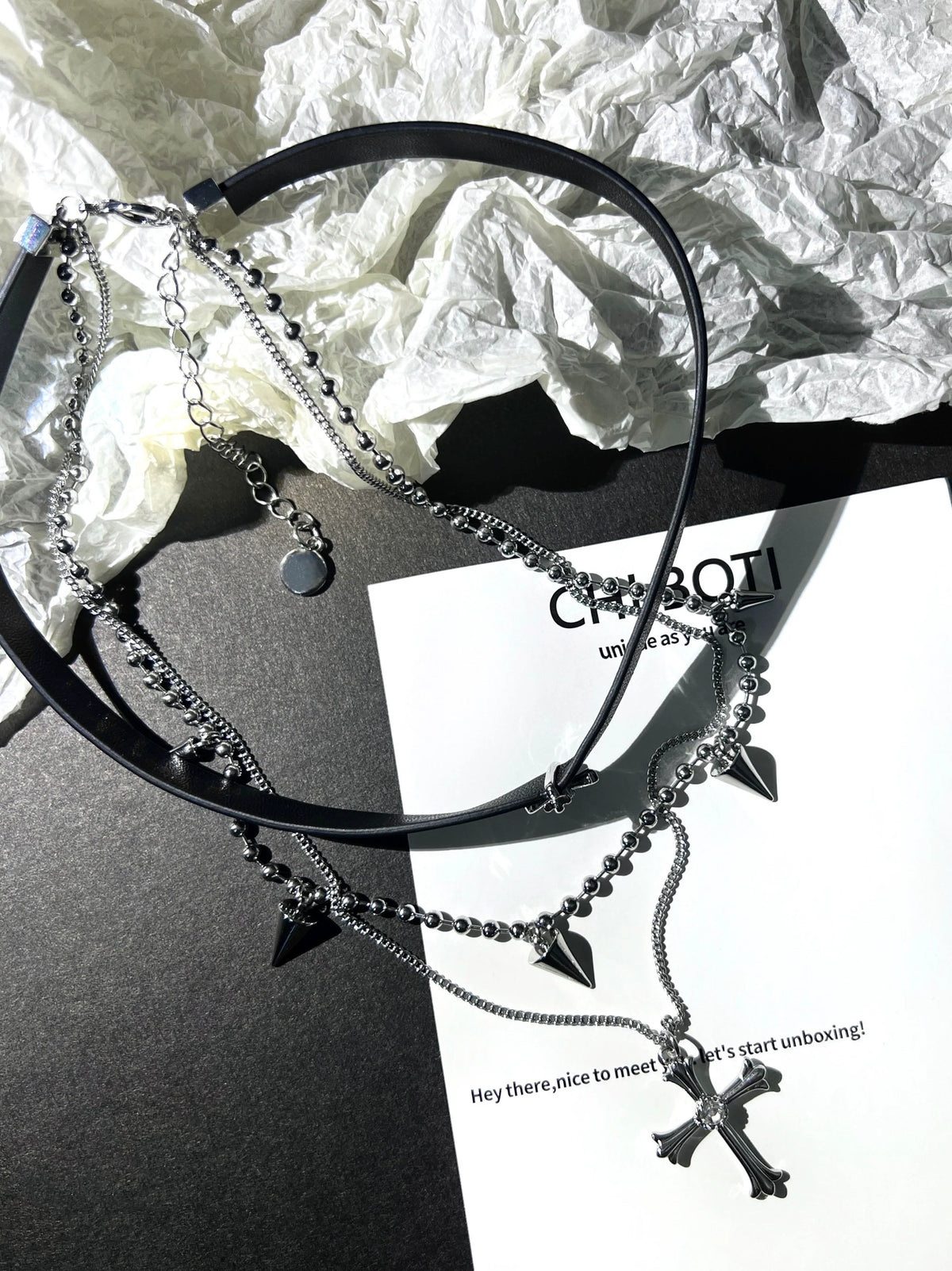 "Dark Iris" Cross Leather Necklace