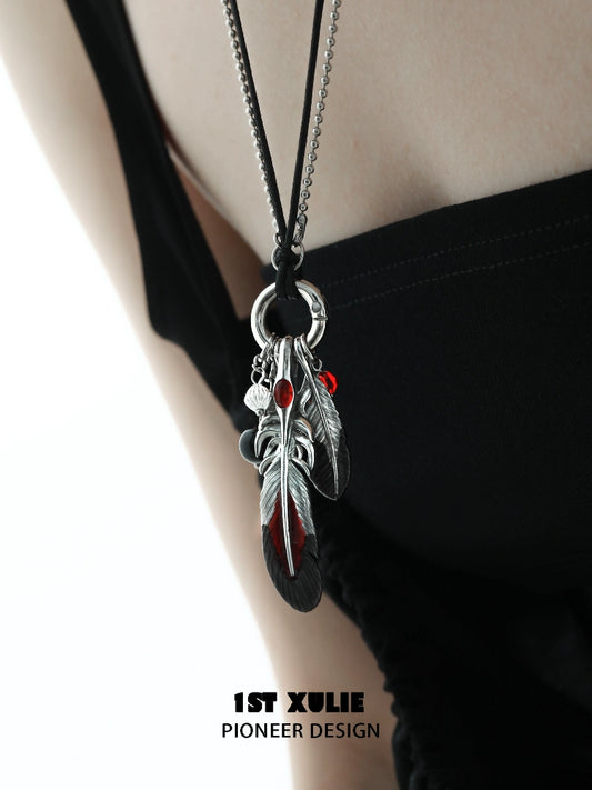 Y2K Red Witch Feather Necklace