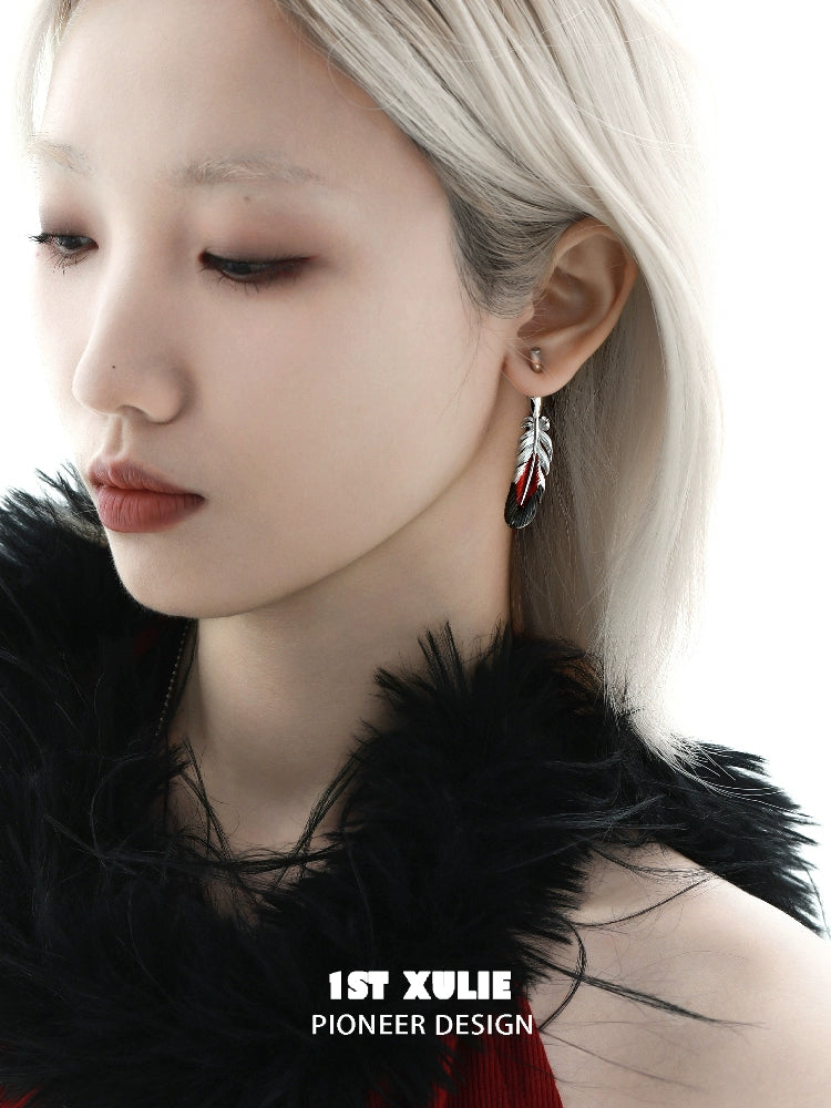 Y2K Red Feather Messenger Earrings