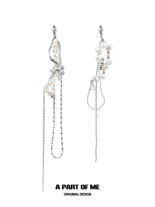 Pearl Fringe Asymmetric Earrings