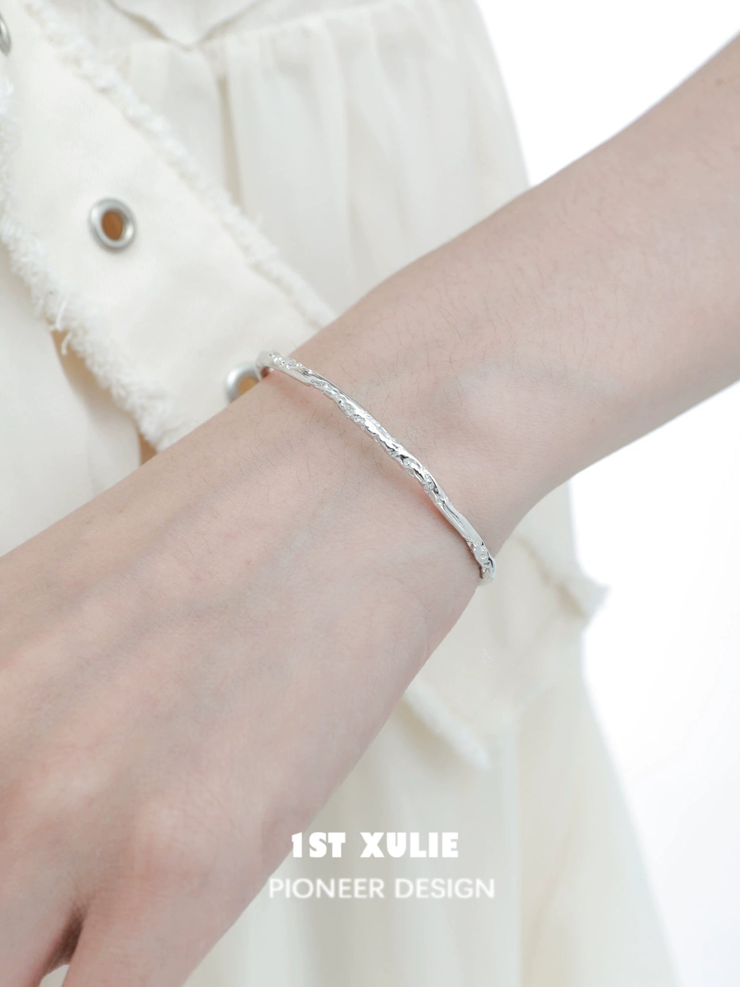 Minimalist Textured Silver Bracelet