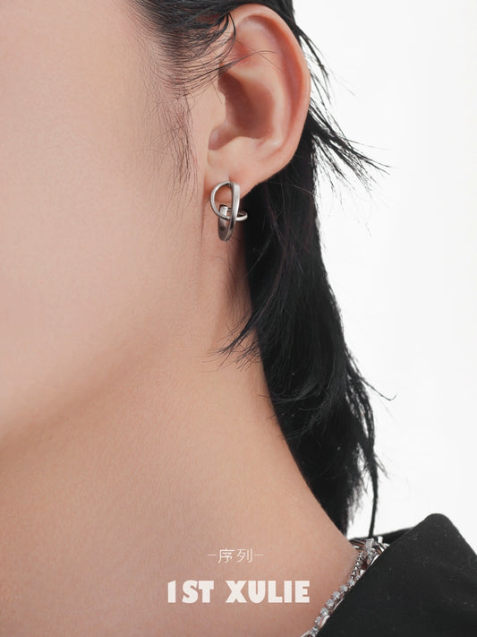 Futuristic Matte Geometry Silver Earrings