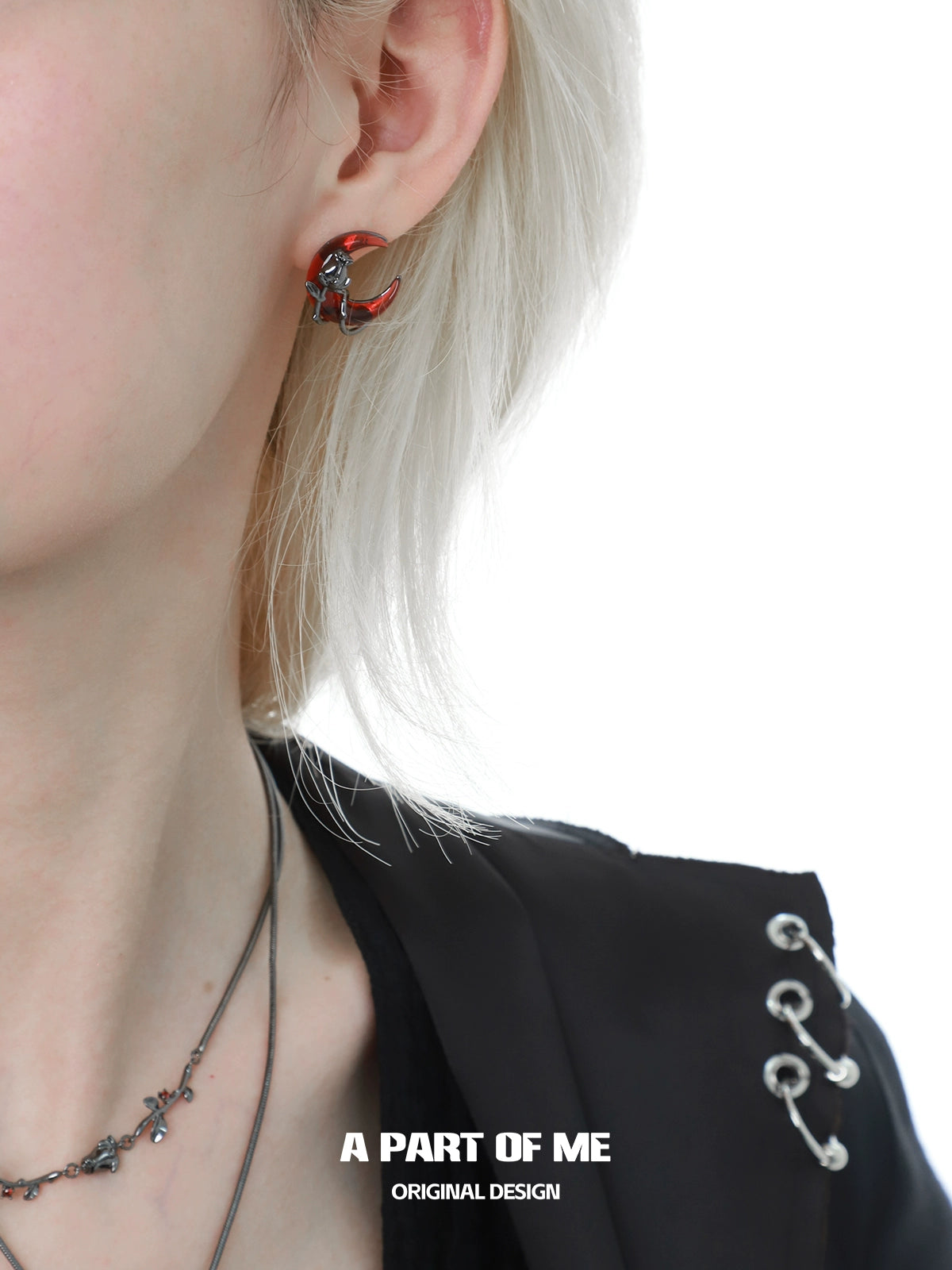 Black Rose Red Moon Stud Earrings