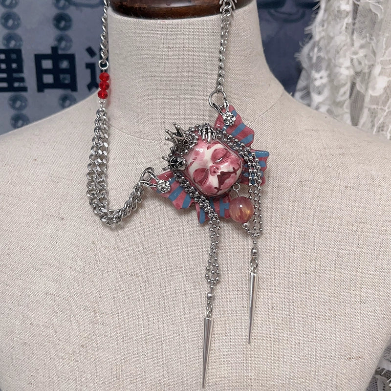 Necklaces-Ersan Tongsheng Original Handmade Clay Spice Girl Dark Butterfly Decadent Wind Doll Niche Millennium Subculture Necklace