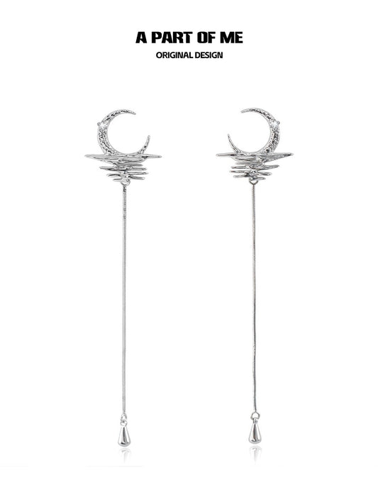 Diamond Fringe Moon Earrings