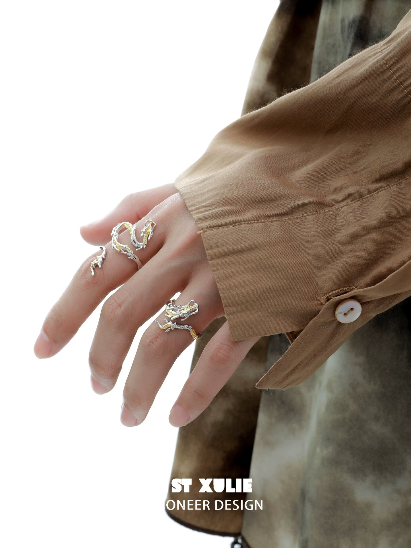 Gold Dragon Wrap Silver Ring