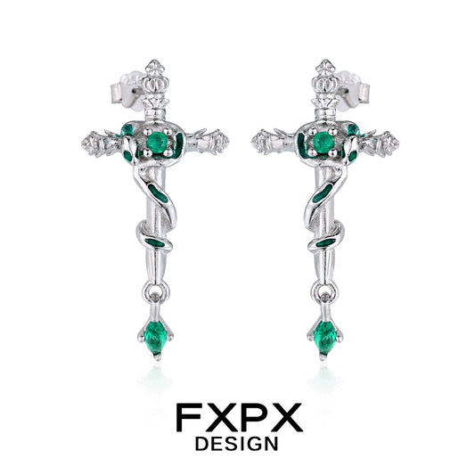 Y2K Court Girl Snake Cross Earrings