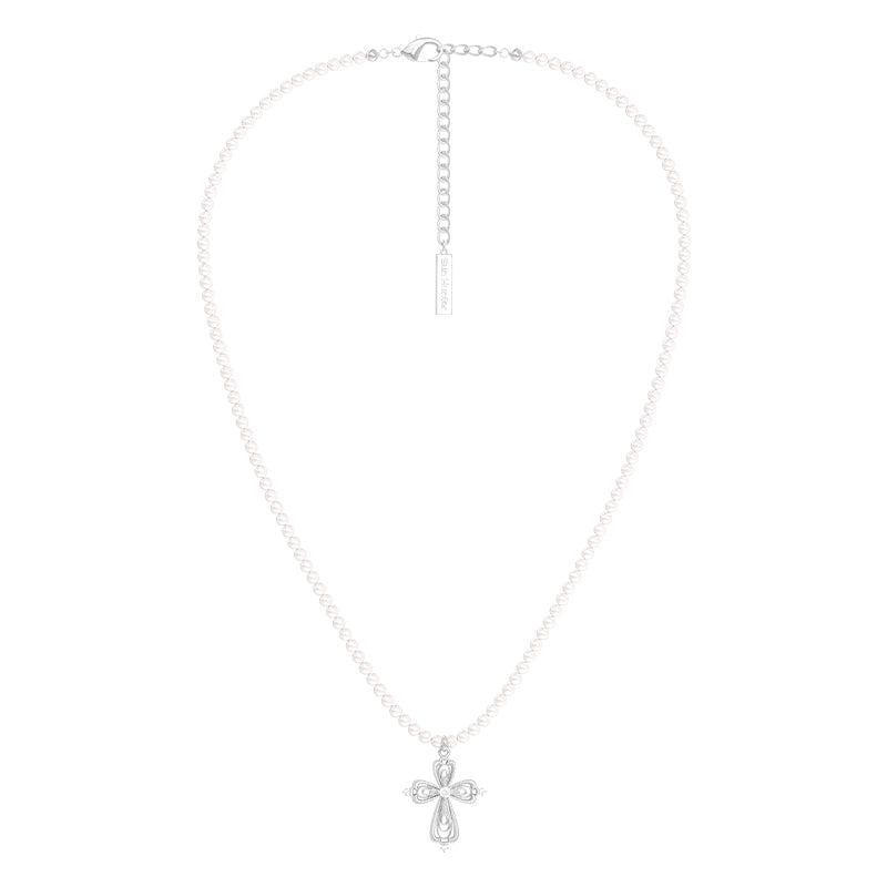 Vintage Cross Pearl Clavicle Necklace