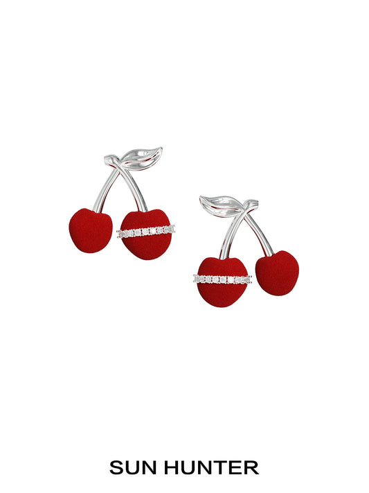 Cute Velvet Cherry Stud Earrings