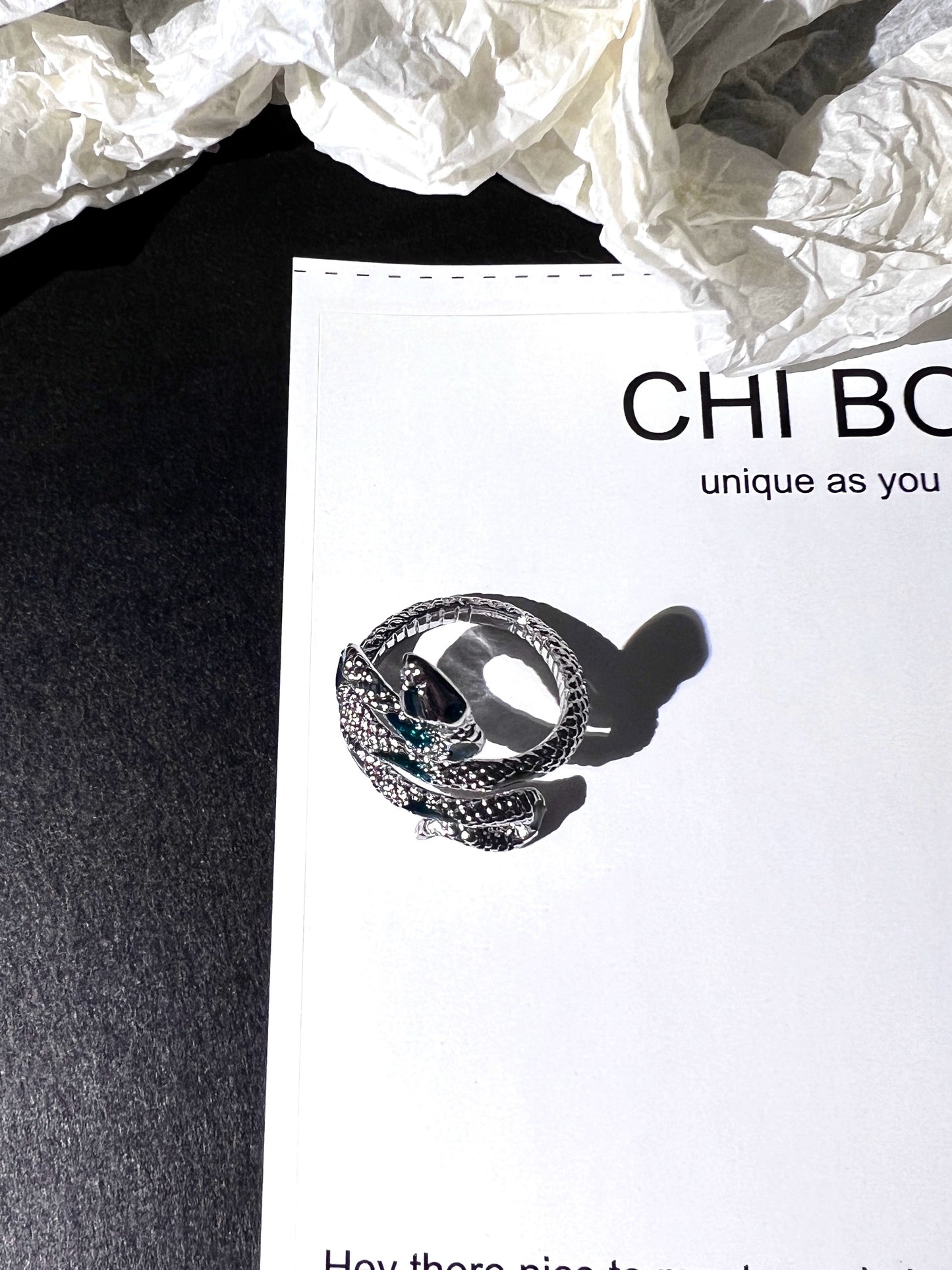 "Green Stripes Snake" Wrap Ring