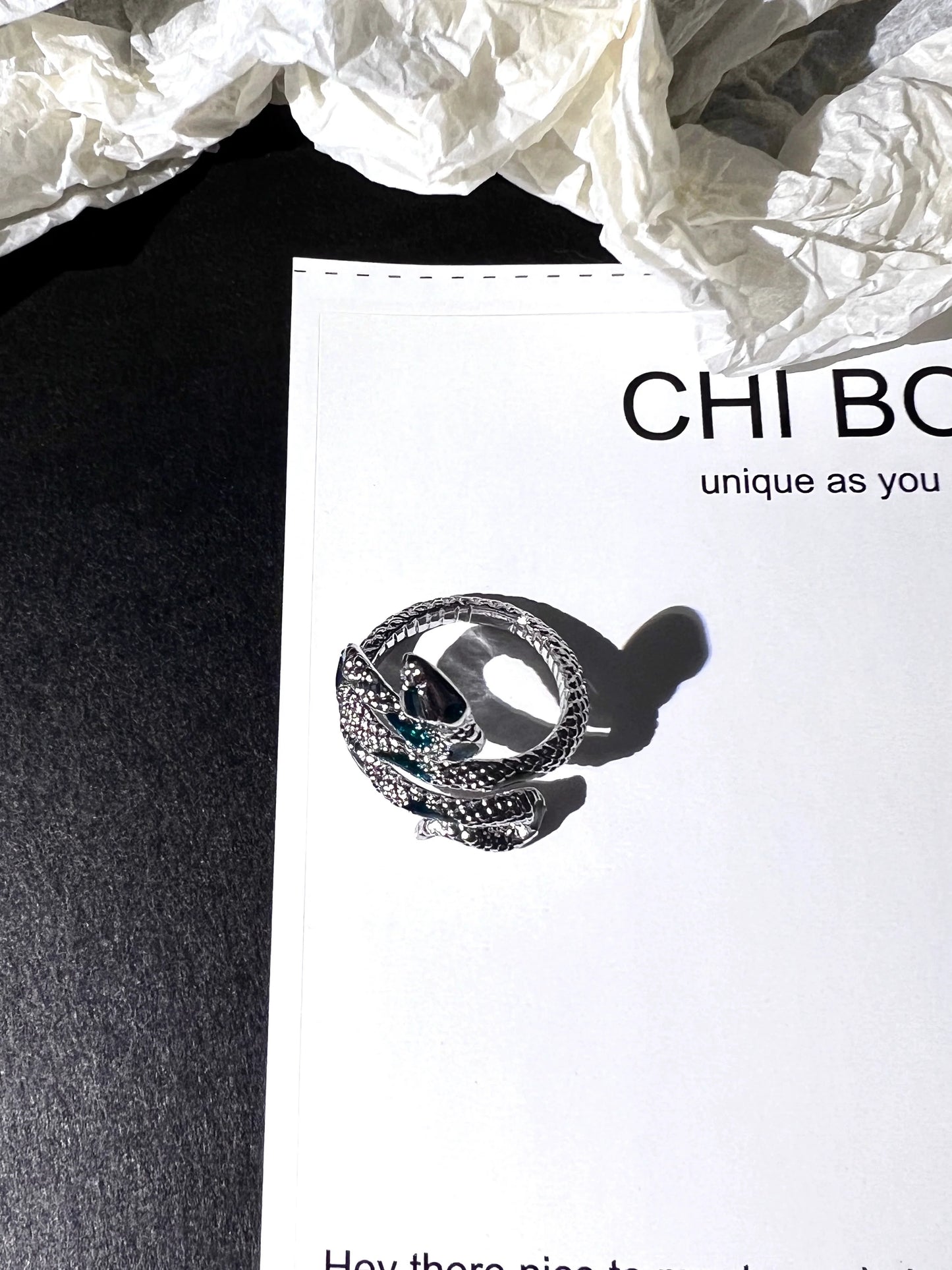 "Green Stripes Snake" Wrap Ring