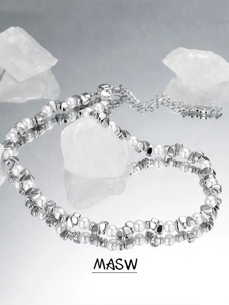 Broken Silver Beaded Collarbone Chain