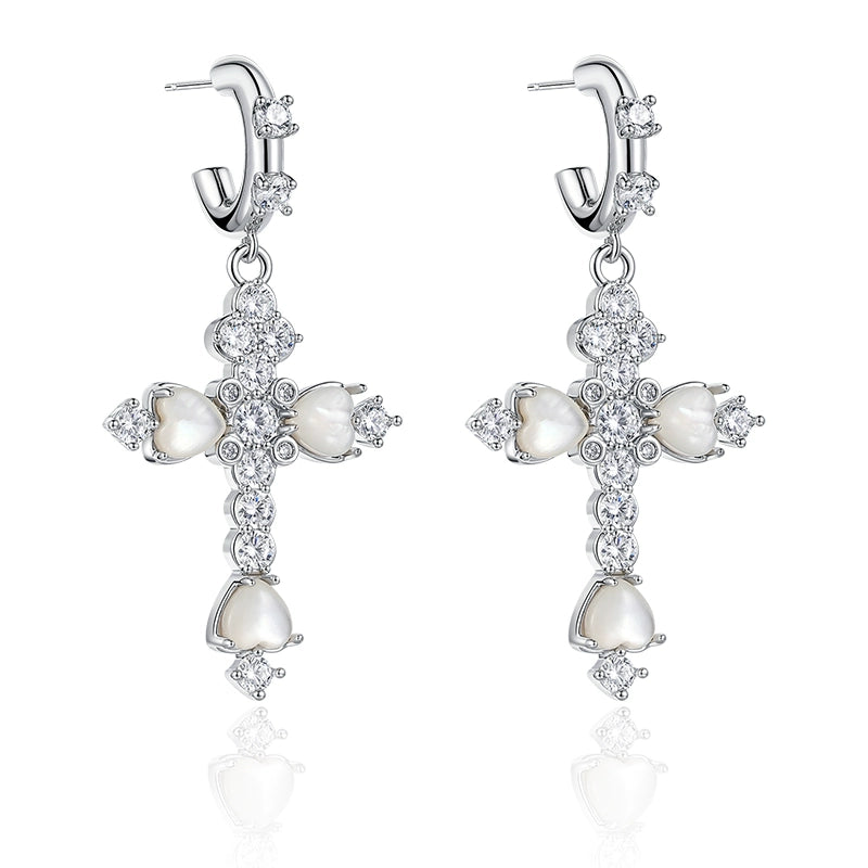 Vintage Fritillary Cross Zircon Earrings