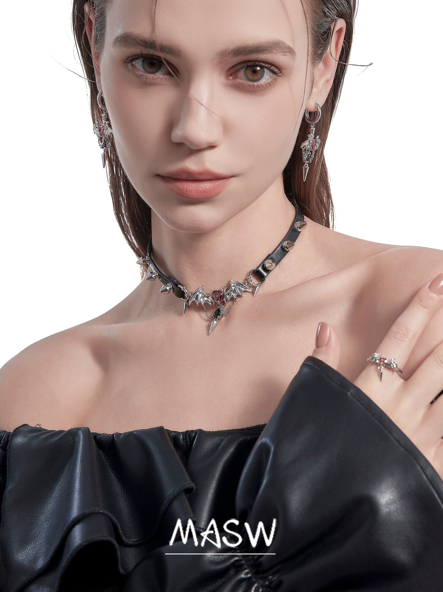 Demon Wings Leather Choker