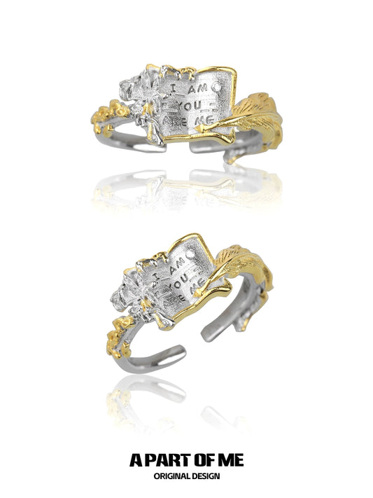 Feather Rose Engraved Ring