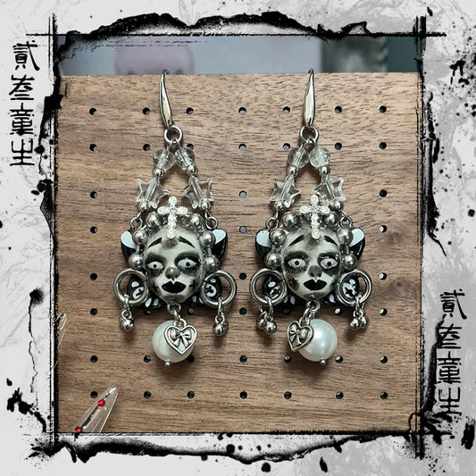 Earrings & Ear Cuffs-Two Three Children's Original Handmade Dark Niche High Sense Spice Girl Cold Wind Punk Dark Doll Earrings Earrings