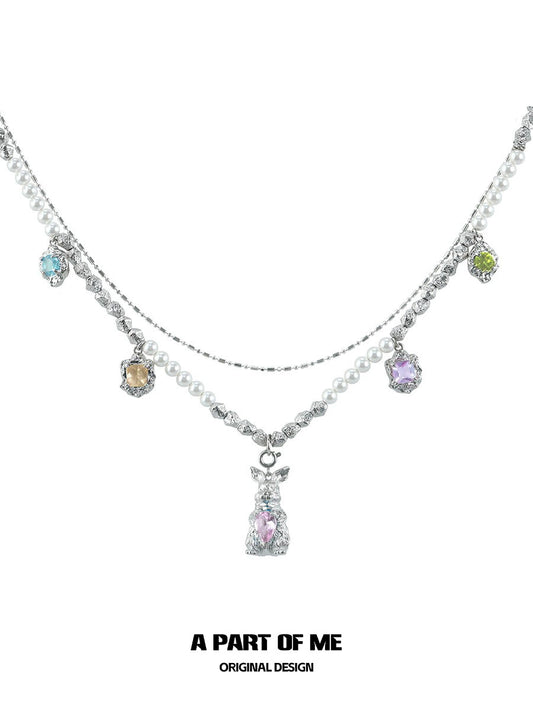 Rainbow Zircon Rabbit Necklace