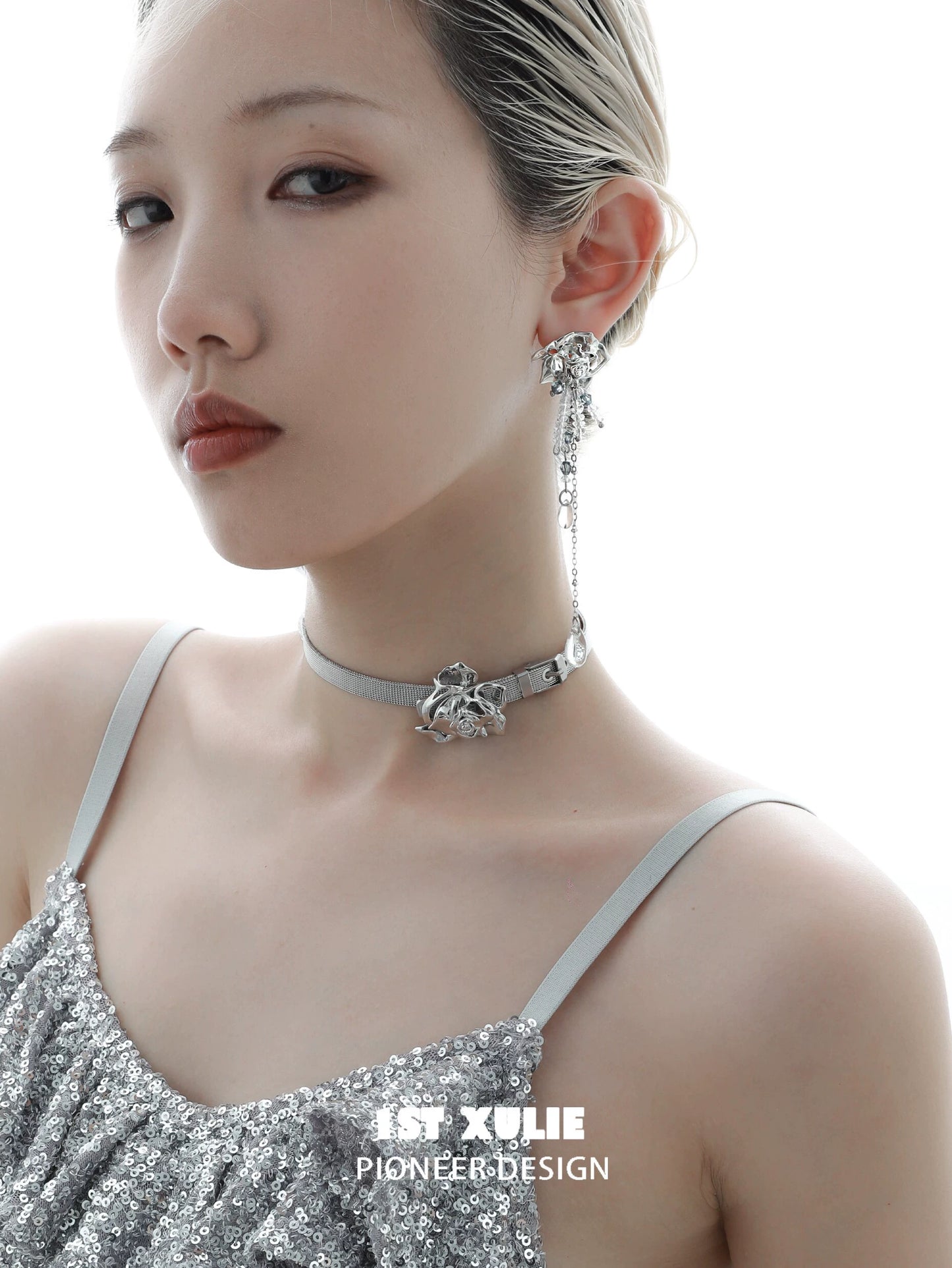 Crystal Rose Tassel Earrings