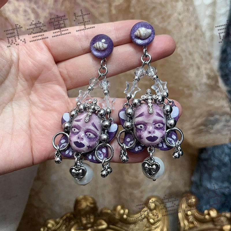 Earrings & Ear Cuffs - Original Handmade Dark Niche High Sense Spice Girls Purple Punk Dark Doll Earrings Earrings