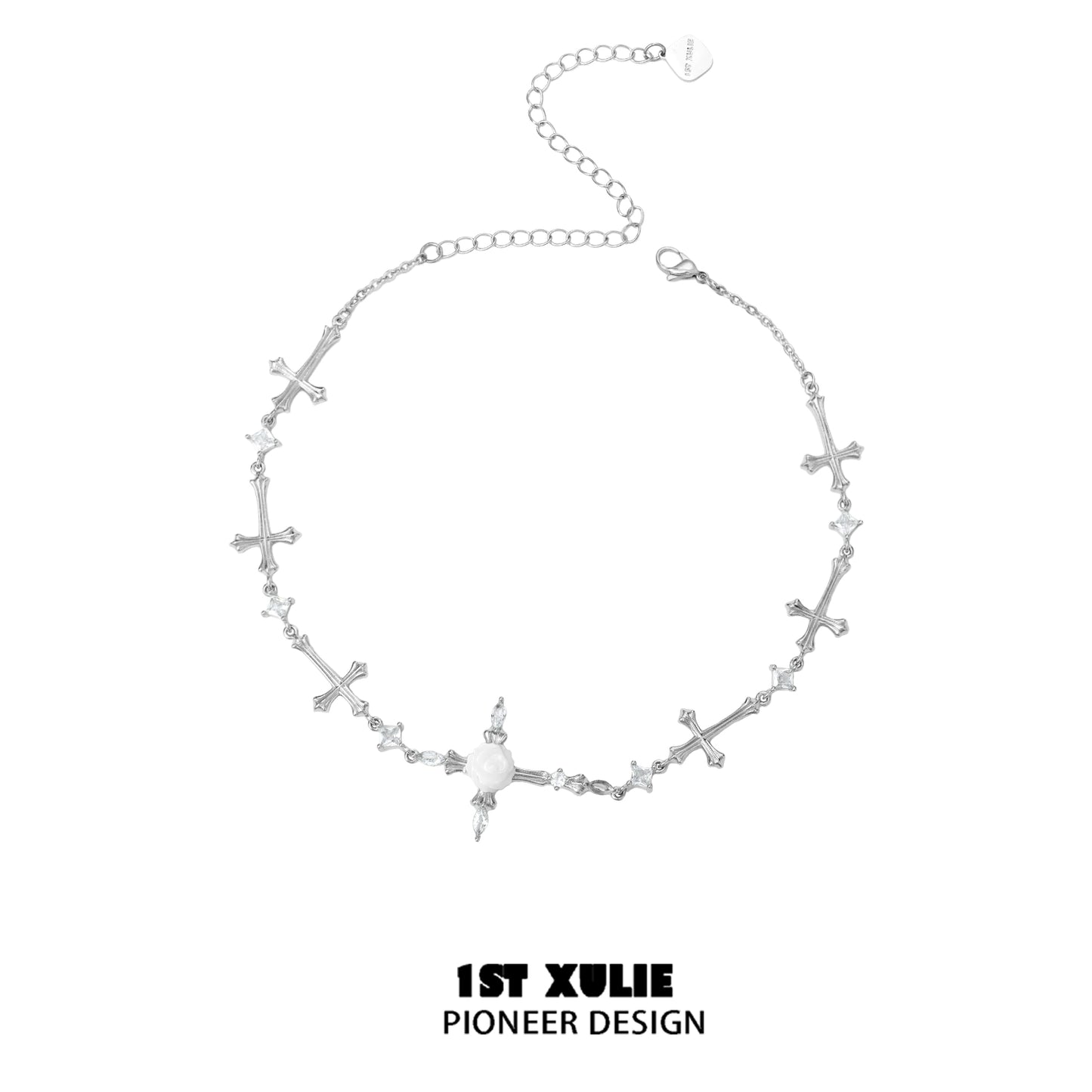 Faithful Rose Cross Silver Necklace
