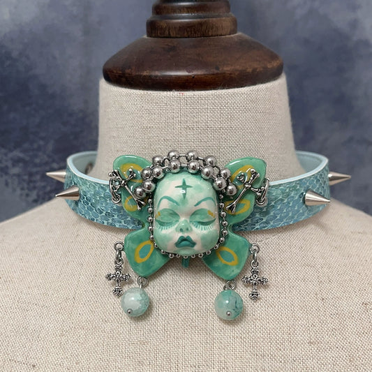 Choker-Ersan Tongsheng original homemade neck chain choker collar niche punk subculture Y2K bracelet leather collar