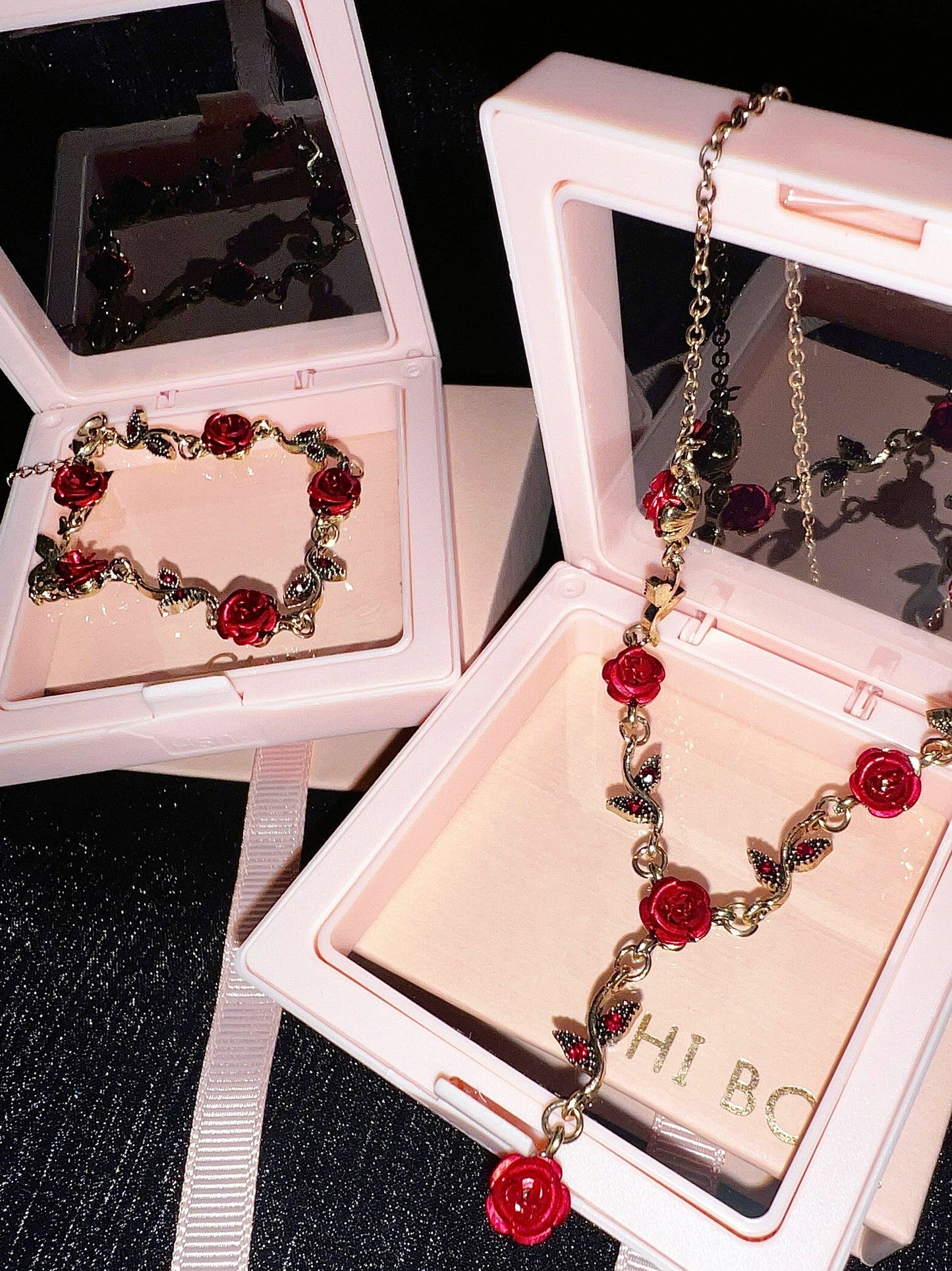 "Dark Night Red Rose" Bracelet