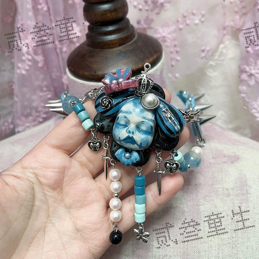 Choker-two three children's necklace niche original doll design dark goth punk exquisite heavy industry choker collarbone chain