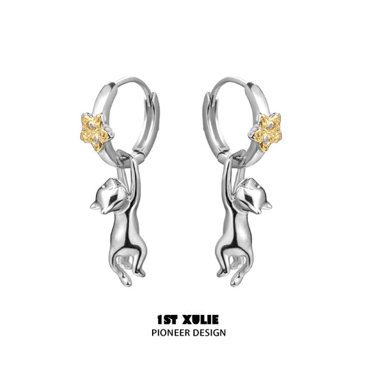 Starlit Cat Silver Earrings