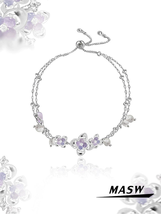 Purple Flower Pearl Bracelet