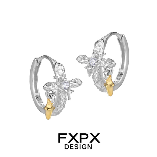 Silver Axis Geo Cross Earrings