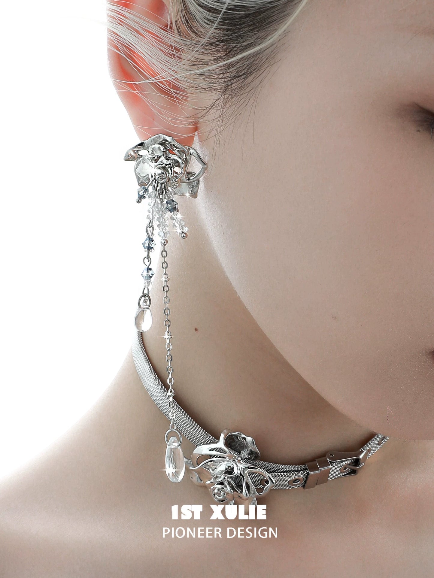 Crystal Rose Tassel Earrings