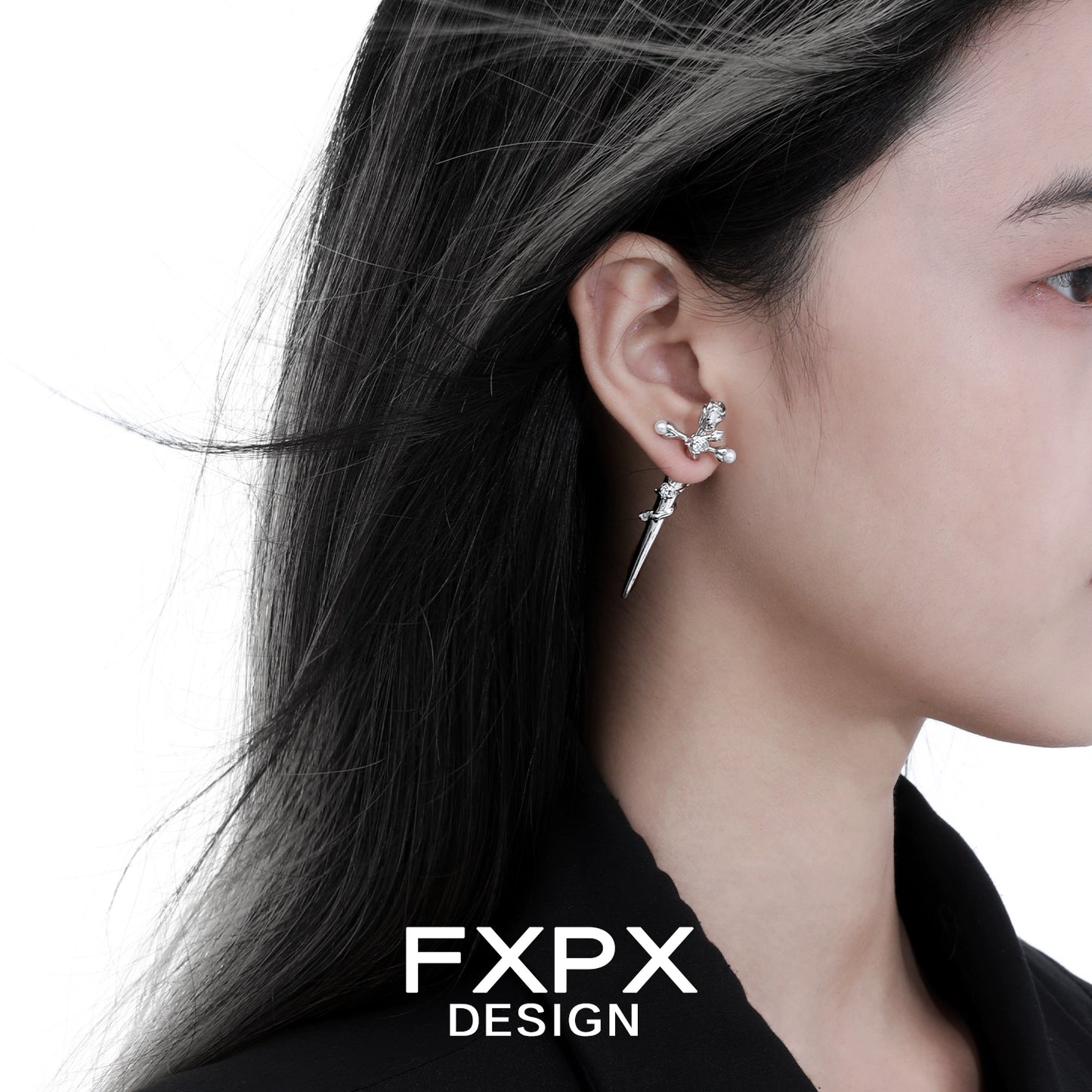 Gothic Mystic Rose Cross Earrings
