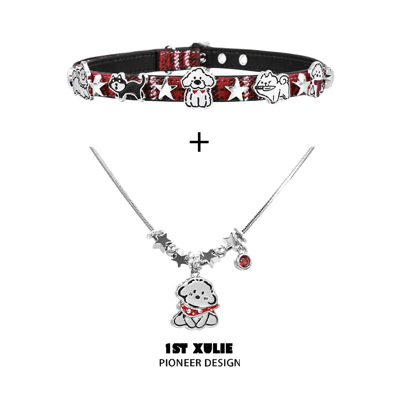 Y2K Playful Pup Red Necklace