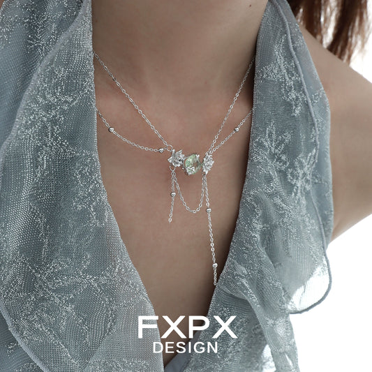 Jasmine Green Zircon Double Layer Necklace