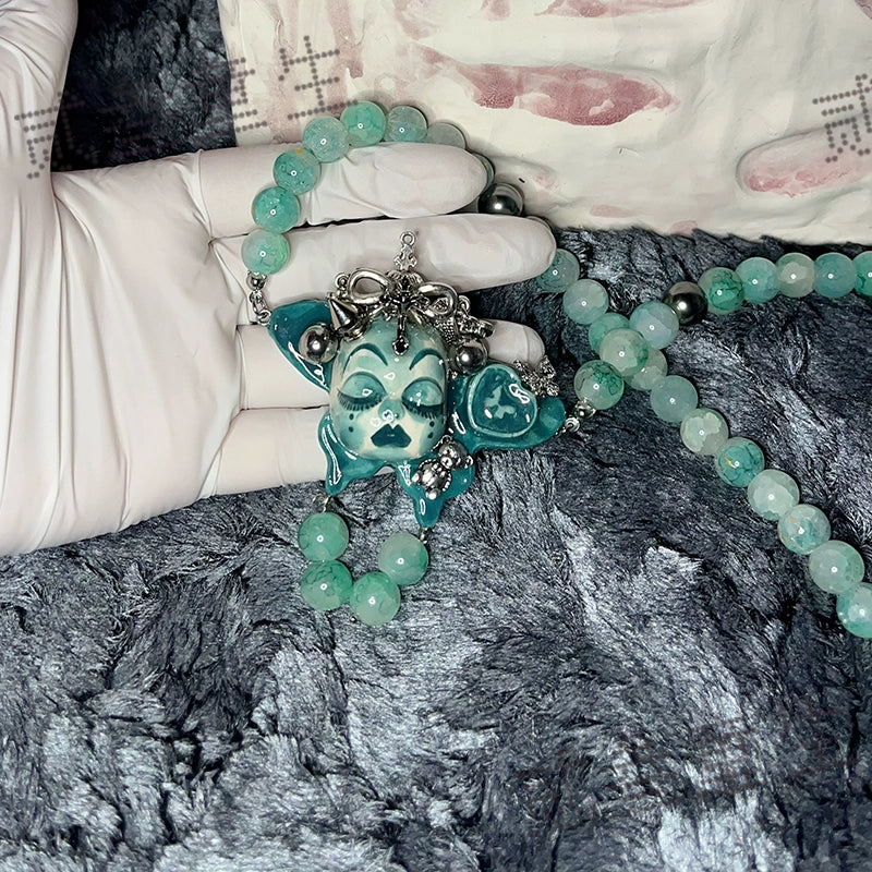 Gothic Cursed Doll Green Beaded Choker