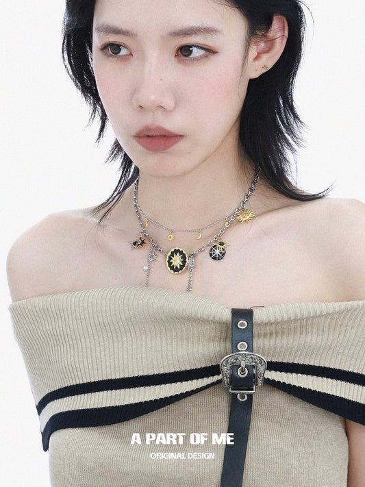 Sun Moon Double Button Necklace