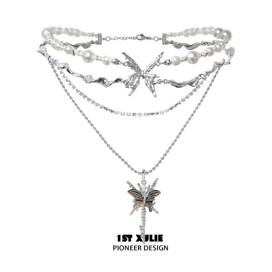 Skeleton Butterfly Pearl Necklace