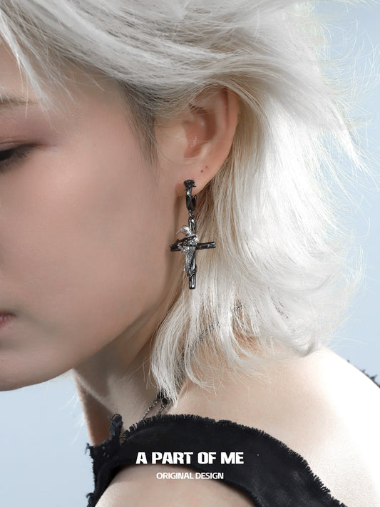 Rebel  Raven Cross Earrings