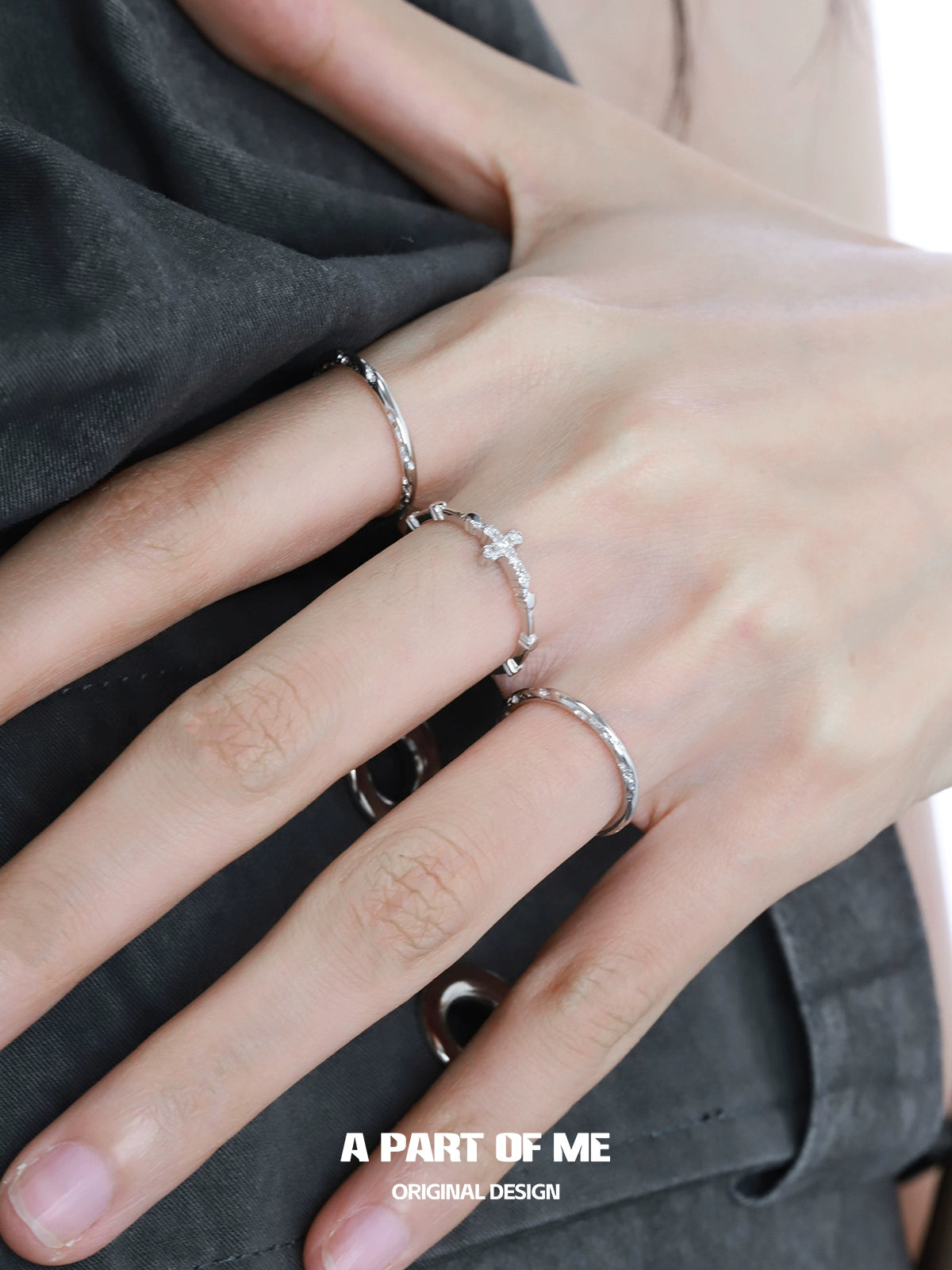 Textured Cross Silver Ring