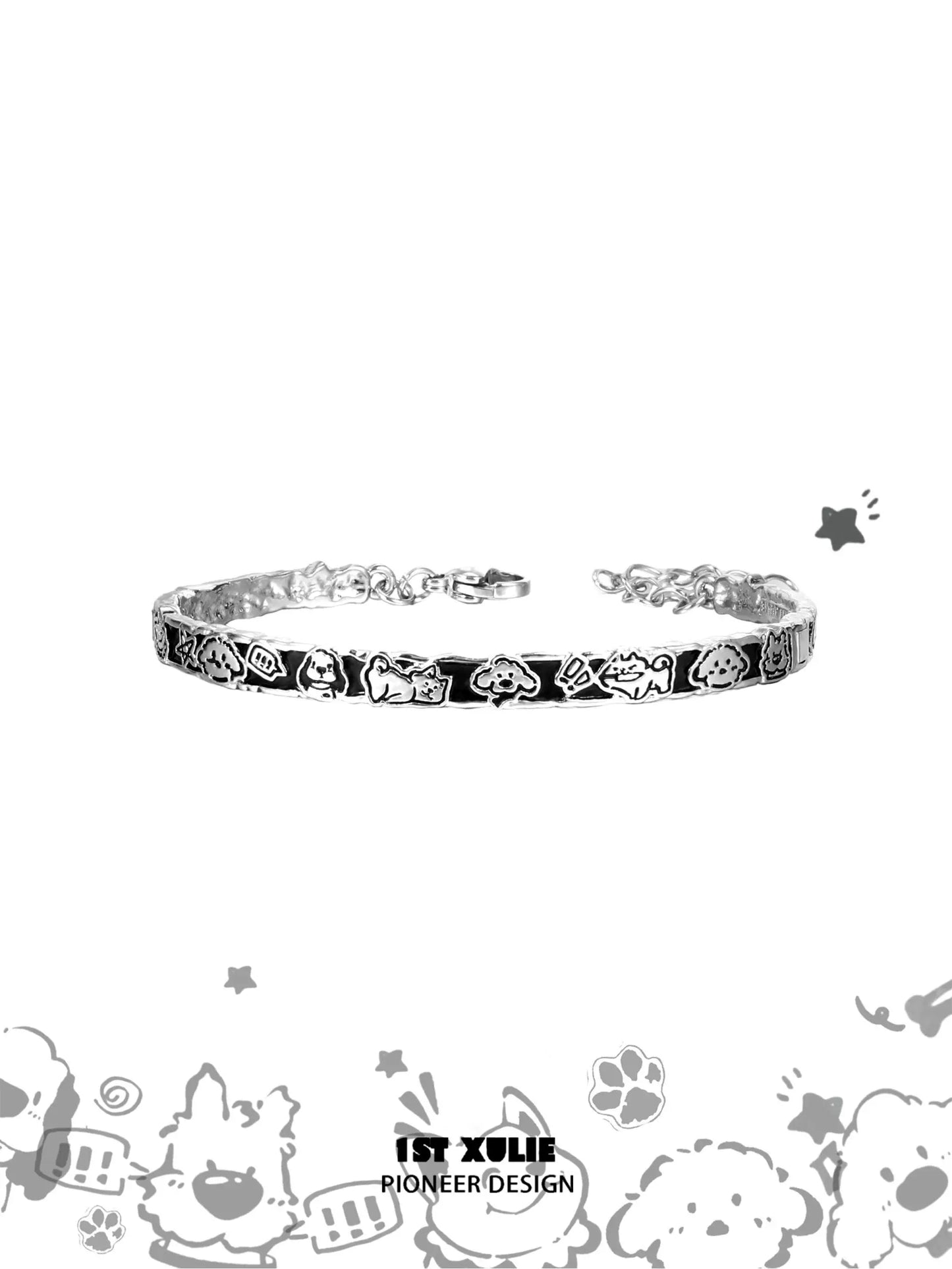 Happy Puppy Family Silver Bracelet