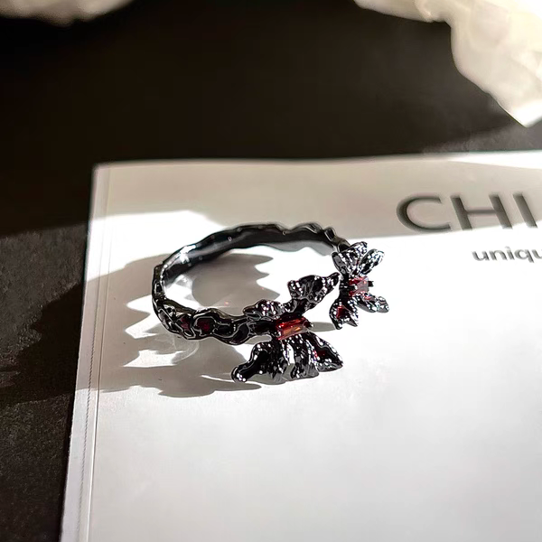 "Twin Butterfly" Red Zircon Ring