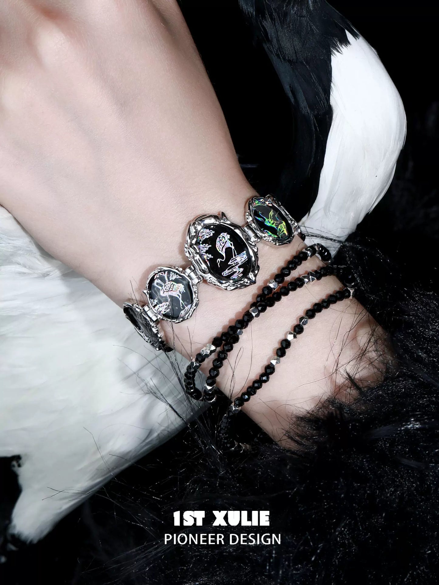 Gothic Mystic Dark Crane Bead Bracelet