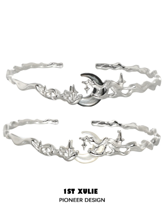 Y2K Moon Orchid Silver Couple Bracelet
