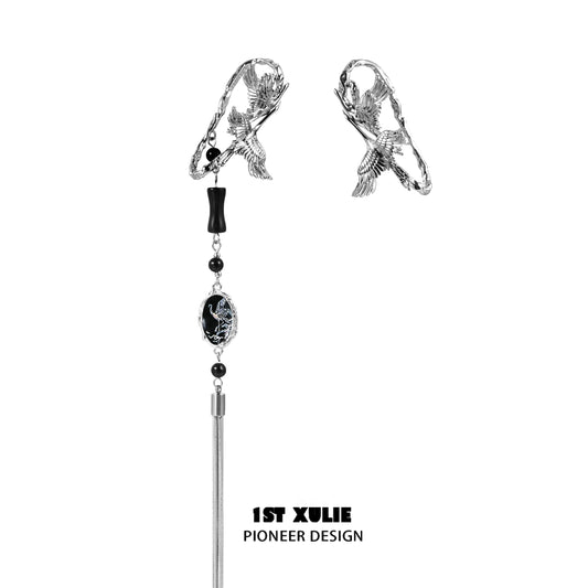 Y2K Crane Totem Silver Earrings