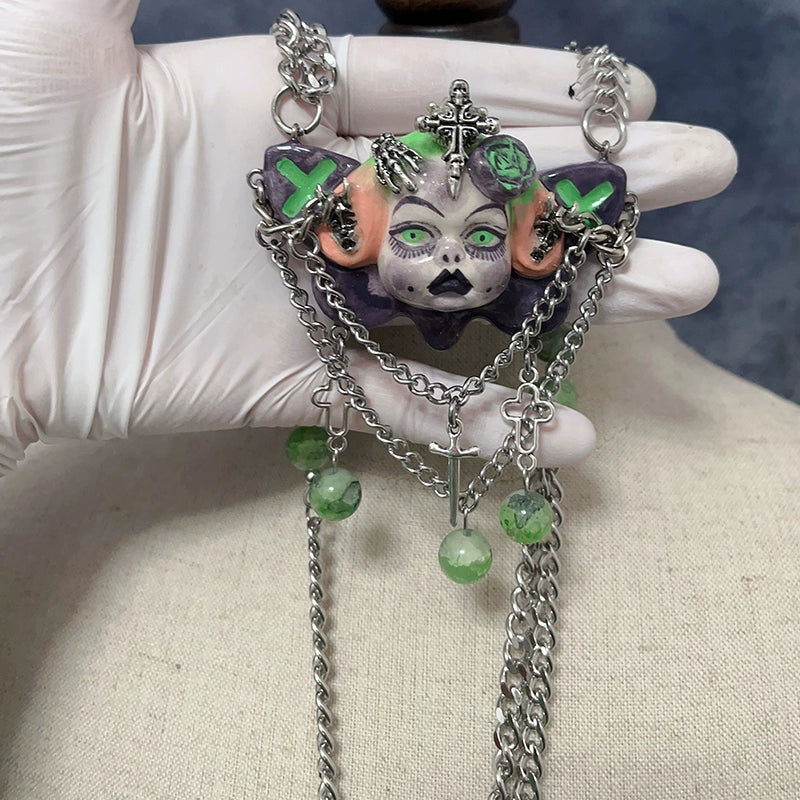 Necklaces-Ersan Tongsheng Original Handmade Cross Spice Girl Dark Metal Punk Doll Niche Millennium Subculture Necklace