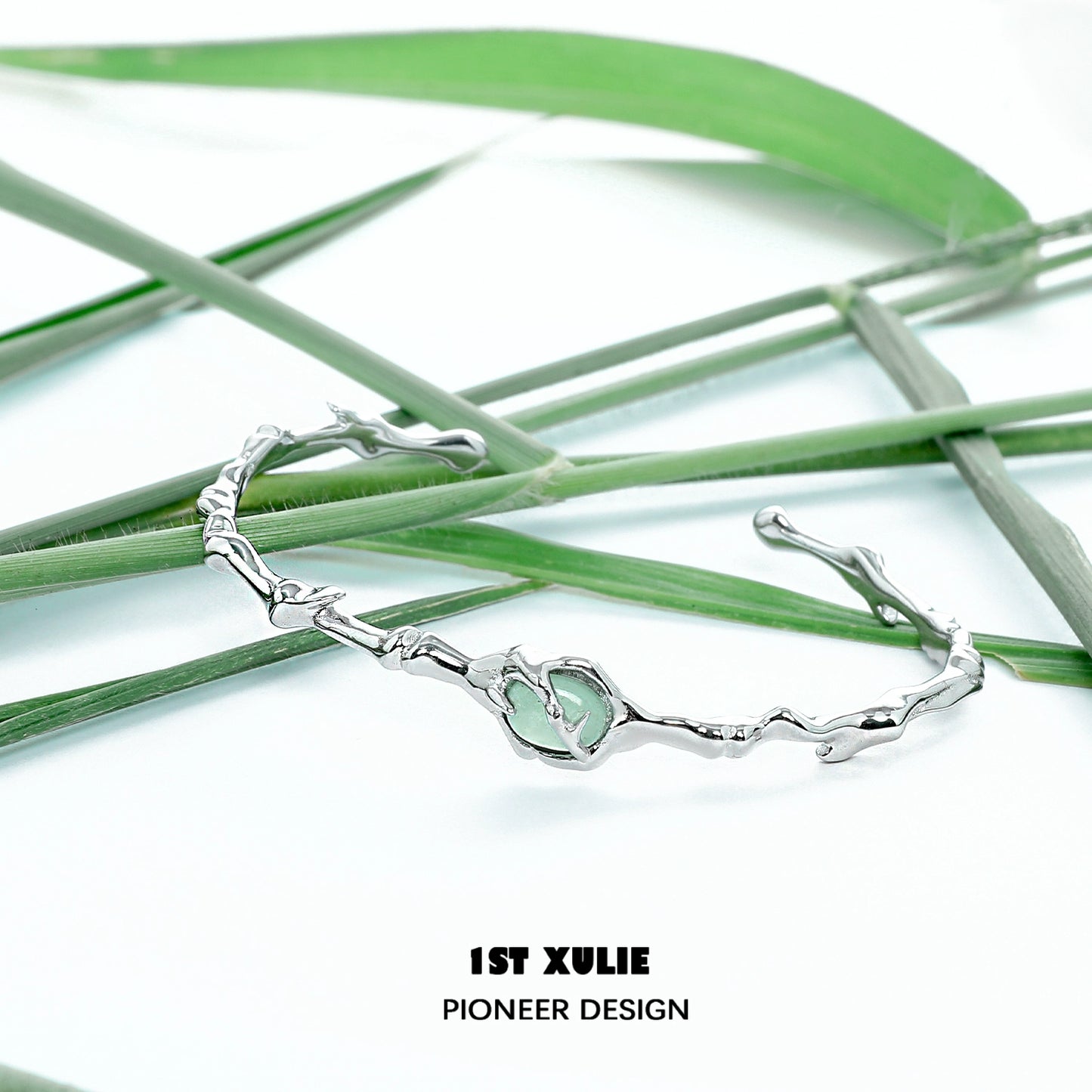 Elegant Jade Bamboo Silver Bracelet